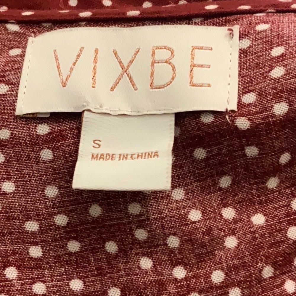 Vixbe polka dot wrapped blouse with deep V neckline. Long sleeves. Size S - Picture 7 of 8